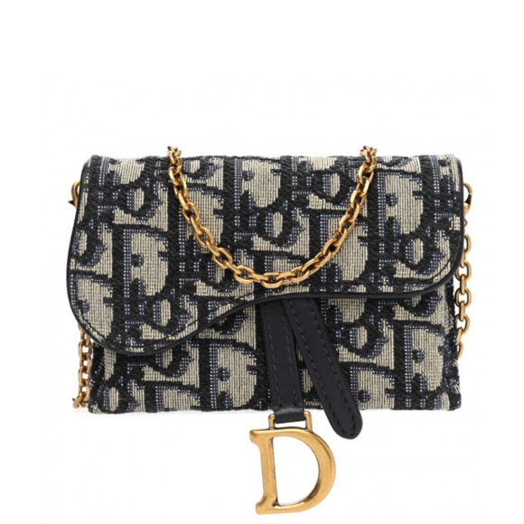 DIOR NANO SADDLE Pouch Blue Jacquard Chain Card Case Wallet W/Box Tags  Dusts Bag $700.00 - PicClick